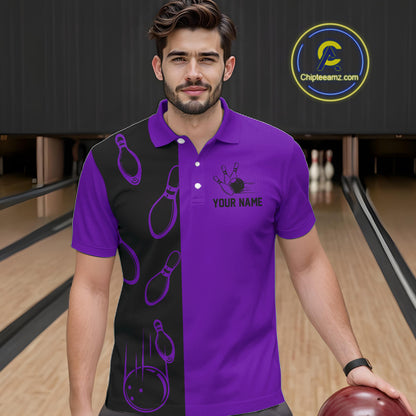 Purple and Black retro vintage Bowling polo, quarter zip shirts for men custom Bowling team jerseys NQS11566