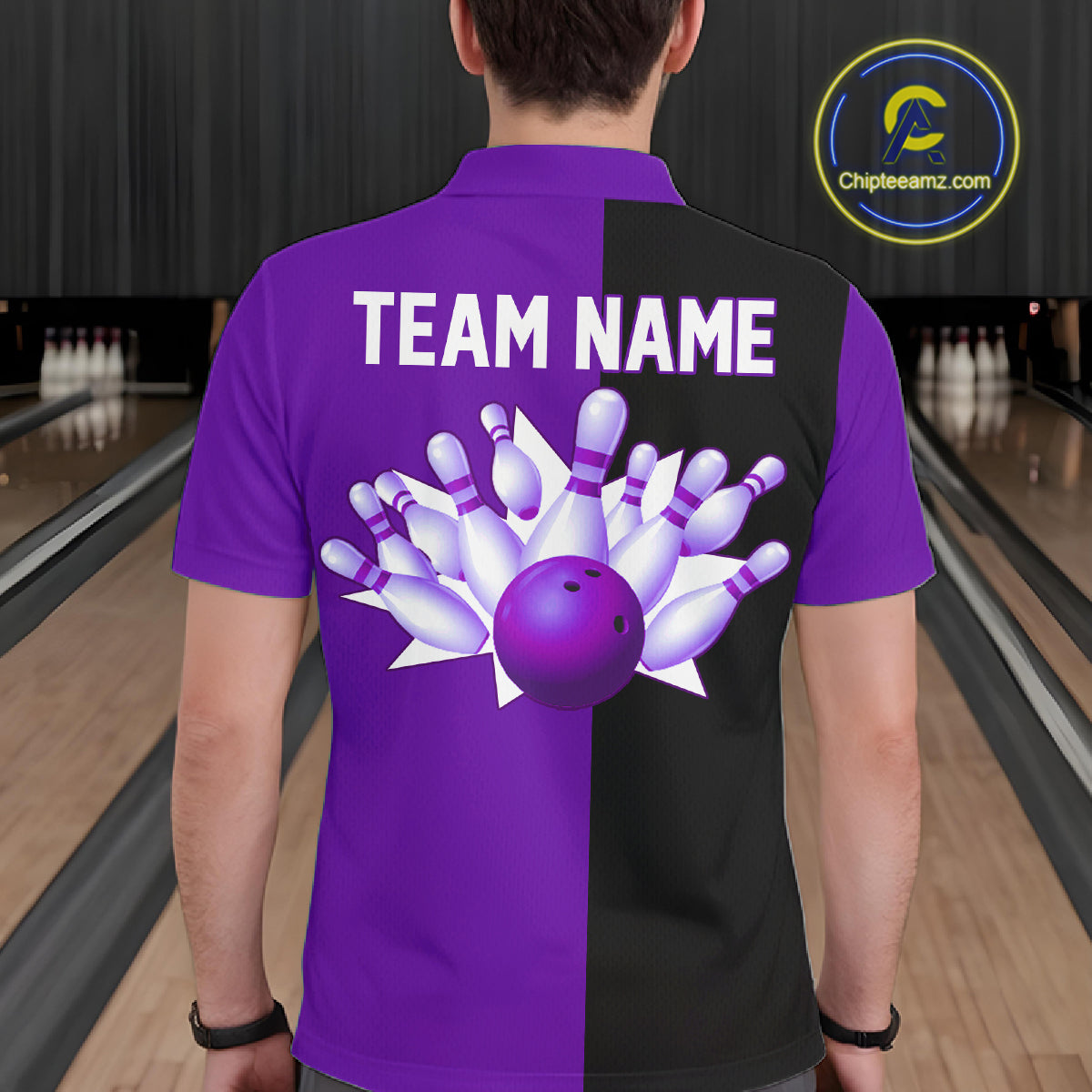 Purple and Black retro vintage Bowling polo, quarter zip shirts for men custom Bowling team jerseys NQS11566