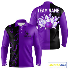 Load image into Gallery viewer, Purple and Black retro vintage Bowling polo, quarter zip shirts for men custom Bowling team jerseys NQS11566