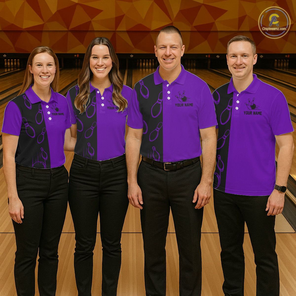 Purple and Black retro vintage Bowling polo, quarter zip shirts for men custom Bowling team jerseys NQS11566
