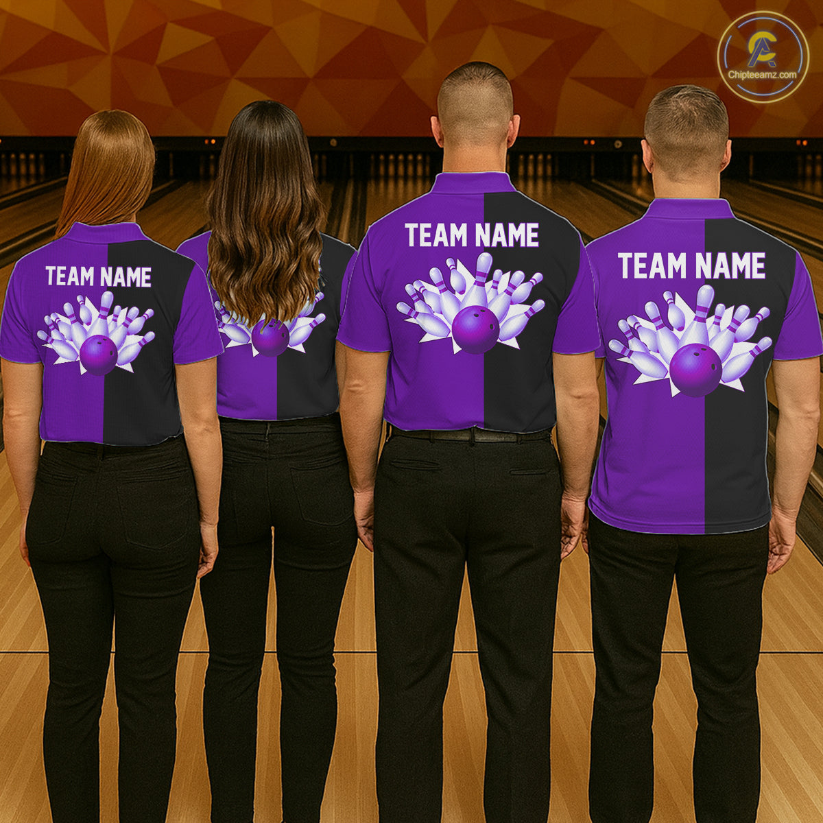Purple and Black retro vintage Bowling polo, quarter zip shirts for men custom Bowling team jerseys NQS11566