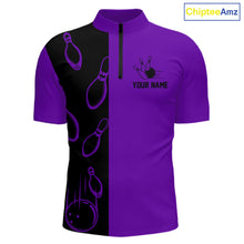 Load image into Gallery viewer, Purple and Black retro vintage Bowling polo, quarter zip shirts for men custom Bowling team jerseys NQS11566