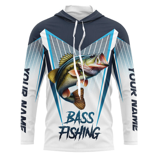 Personalized Largemouth Bass fishing Tournament Long Sleeve Fishing Shirts, Bass Fishing Jersey | Blue NQS9224