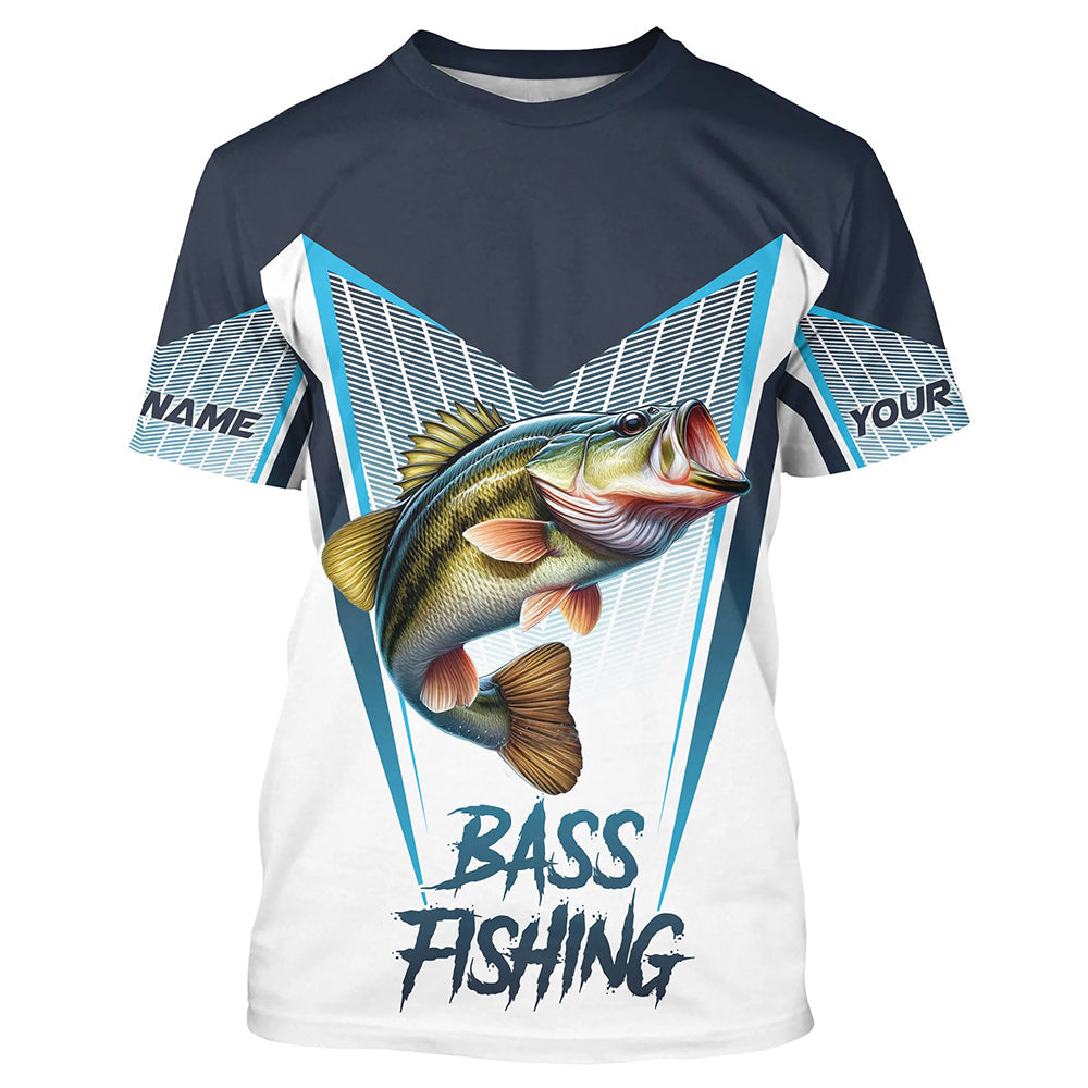 Personalized Largemouth Bass fishing Tournament Long Sleeve Fishing Shirts, Bass Fishing Jersey | Blue NQS9224