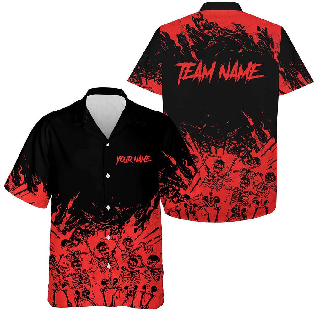 Custom Hawaiian bowling shirts red and black Skull Halloween bowling button down shirts NQS8593