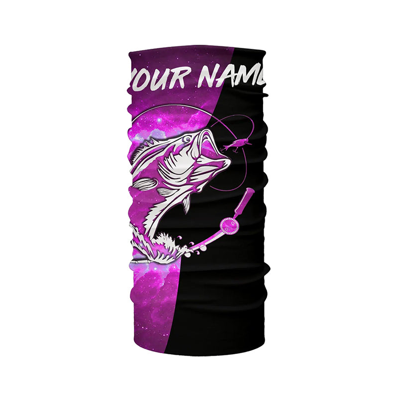 Bass Fishing tattoo pink galaxy black Custom name performance UV protection long sleeve fishing shirts NQS5399