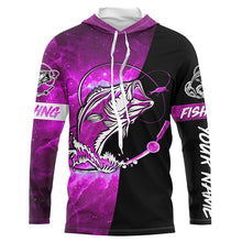 Load image into Gallery viewer, Bass Fishing tattoo pink galaxy black Custom name performance UV protection long sleeve fishing shirts NQS5399