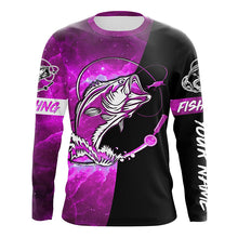 Load image into Gallery viewer, Bass Fishing tattoo pink galaxy black Custom name performance UV protection long sleeve fishing shirts NQS5399