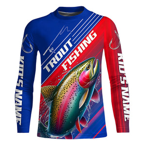 Custom Rainbow Trout Fishing Long Sleeve Tournament Shirts, Red White And Blue Trout Fishing Jerseys IPHW6314