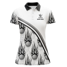 Load image into Gallery viewer, Golf balls black flame pattern Womens golf polo shirts custom golf apparel for ladies | White NQS6108