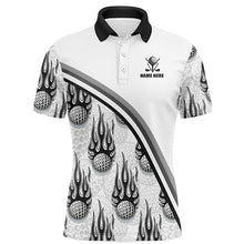 Load image into Gallery viewer, Golf balls black flame pattern Mens Golf polo shirts custom name golf clothes for men golfing | White NQS6108