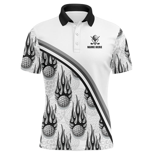 Golf balls black flame pattern Mens Golf polo shirts custom name golf clothes for men golfing | White NQS6108