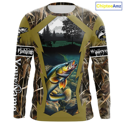 Walleye Fishing Customize Camo 3D All Over Printed Shirts Personalized Gift NQS456
