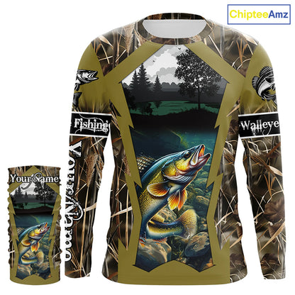Walleye Fishing Customize Camo 3D All Over Printed Shirts Personalized Gift NQS456