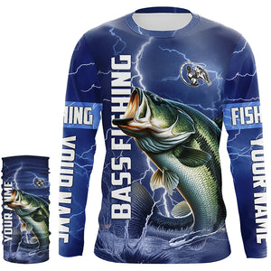 Bass Fishing blue lightning jerseys custom name Bass performance Long Sleeve tournament fishing shirts NQS3932