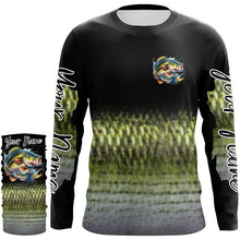 Load image into Gallery viewer, Largemouth Bass fishing Custom sun protection black long sleeve fishing shirts, Bass scales jerseys NQS4130