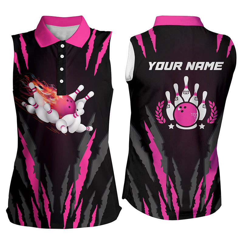Custom sleeveless bowling shirt for women – personalized team jersey front view