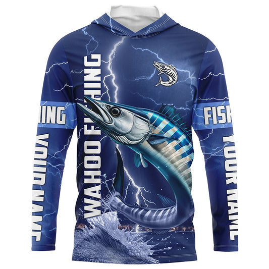 Wahoo Fishing blue lightning jerseys custom performance Long Sleeve tournament fishing shirts NQS6414