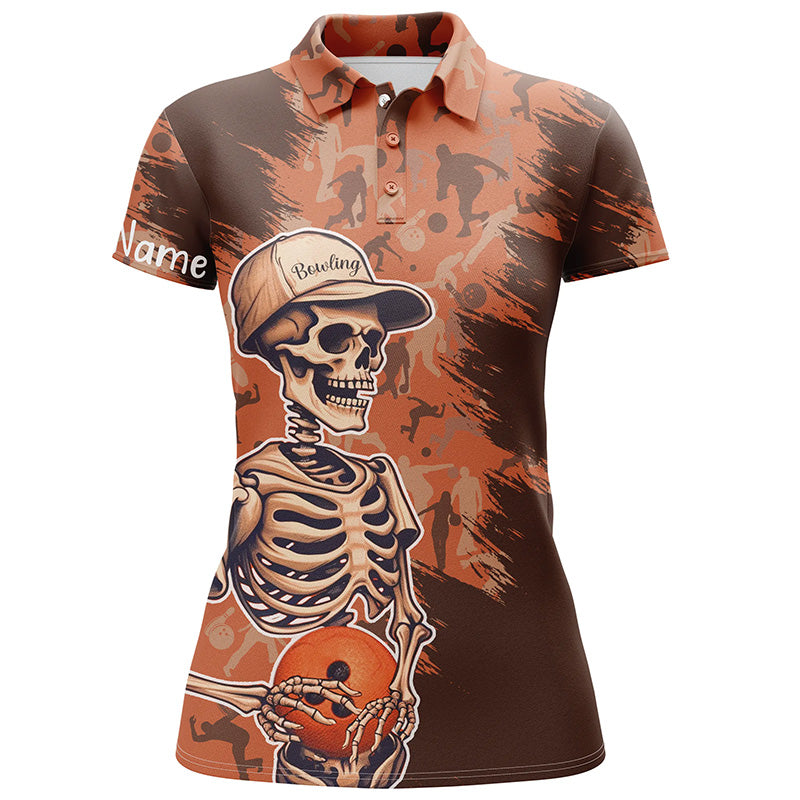 Custom orange camo bowling shirt for women – personalized team jersey front view