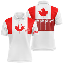 Load image into Gallery viewer, Mens golf polo shirt golf club Canadian flag patriot golf custom name white golf shirt, golfing gift NQS6188
