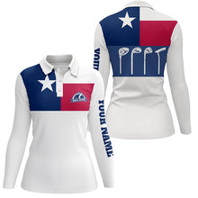 Load image into Gallery viewer, Womens golf polo shirts golf club Texas flag patriot golf custom white golf shirt, golfing gift NQS6189
