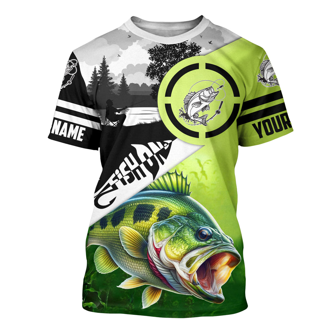 Largemouth Bass Fishing Fish On performance fishing shirt UV protection custom name NQS613