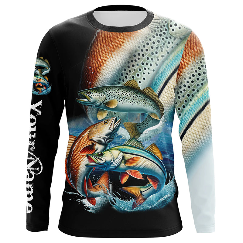 Inshore slam Redfish, snook, speckled trout fishing custom sun protection long sleeve fishing shirts NQS4195