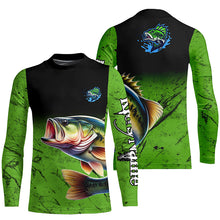 Load image into Gallery viewer, Largemouth Bass Fishing Custom green black long sleeve performance Fishing Shirt, Bass fishing jerseys NQS5041