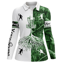 Load image into Gallery viewer, Women disc golf polo shirts green camo custom name disc golf team shirt, disc golf gifts NQS6896