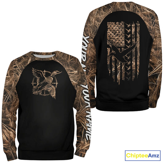 Duck hunting Waterfowl Camo American flag Custom 3D All Over Printed Shirts Personalized Hunting gift NQS2419
