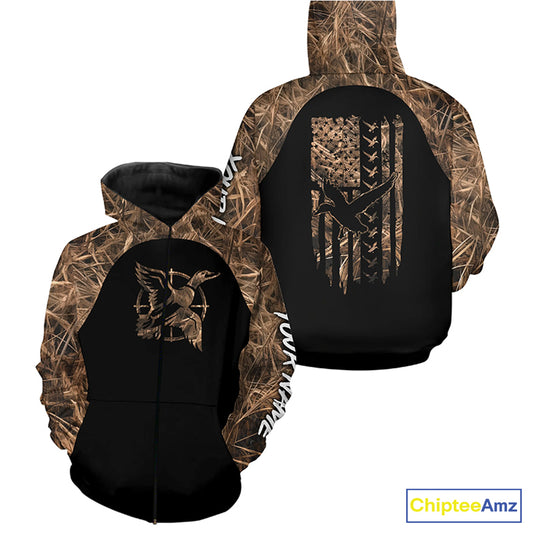 Duck hunting Waterfowl Camo American flag Custom 3D All Over Printed Shirts Personalized Hunting gift NQS2419