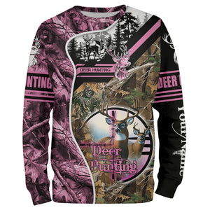 Deer Hunting Pink Camo Custom Name 3D All over print shirts, personalized hunting apparel NQS2896