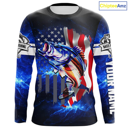 Bass Fishing 3D American Flag patriotic Customize Bass fishing jerseys - personalized fishing gift NQS387