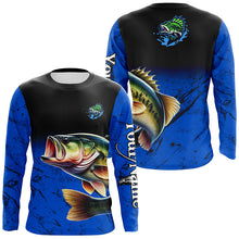 Load image into Gallery viewer, Largemouth Bass Fishing Custom blue black long sleeve performance Fishing Shirt, Bass fishing jerseys NQS5070