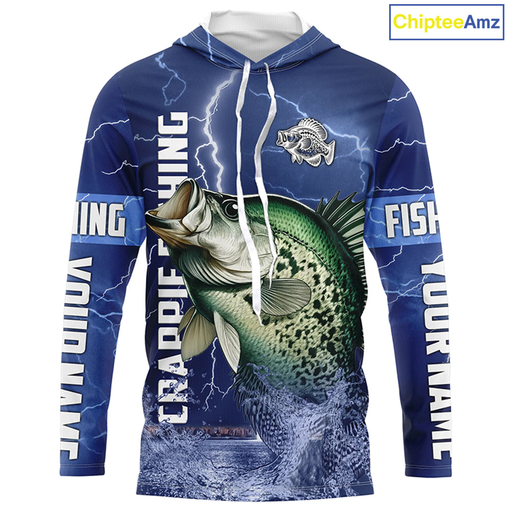 Crappie Fishing blue lightning jerseys custom name performance Long Sleeve tournament fishing shirts NQS5351
