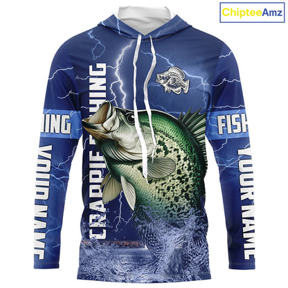 Crappie Fishing blue lightning jerseys custom name performance Long Sleeve tournament fishing shirts NQS5351