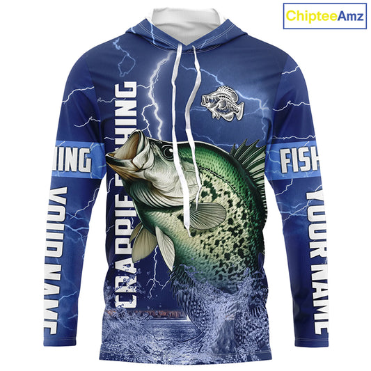 Crappie Fishing blue lightning jerseys custom name performance Long Sleeve tournament fishing shirts NQS5351