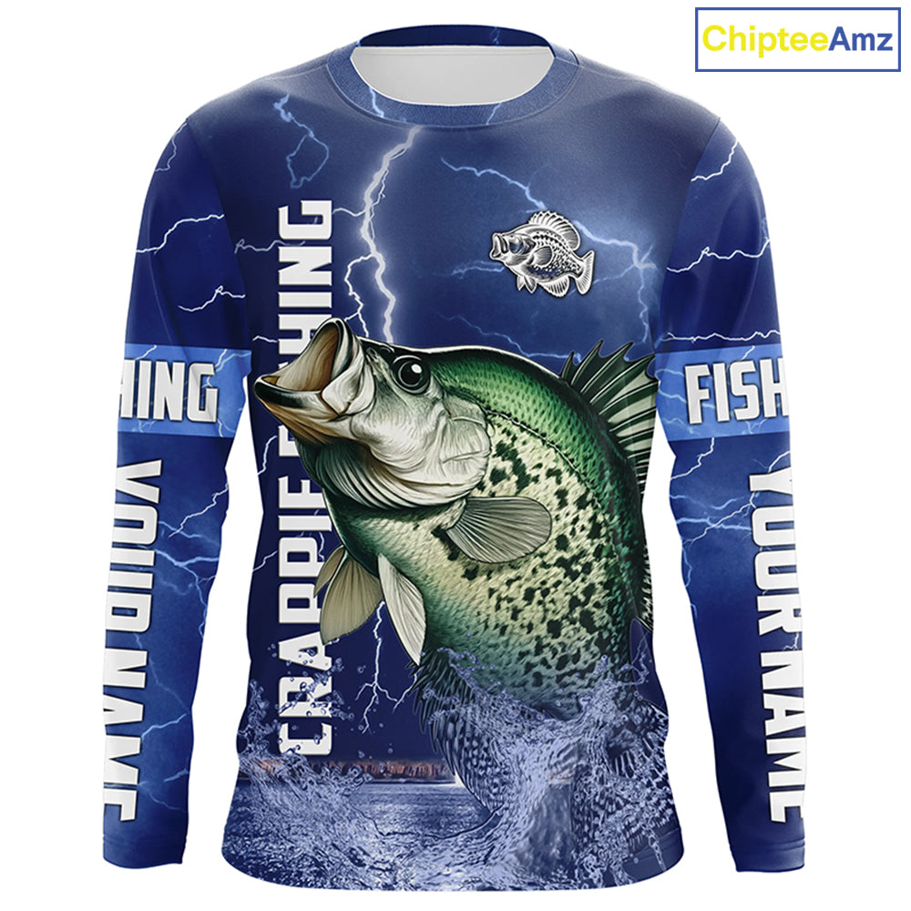 Crappie Fishing blue lightning jerseys custom name performance Long Sleeve tournament fishing shirts NQS5351
