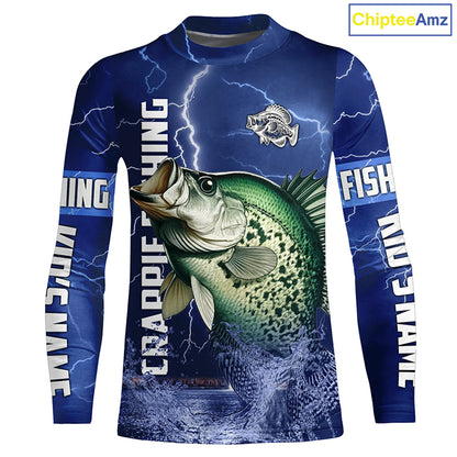 Crappie Fishing blue lightning jerseys custom name performance Long Sleeve tournament fishing shirts NQS5351