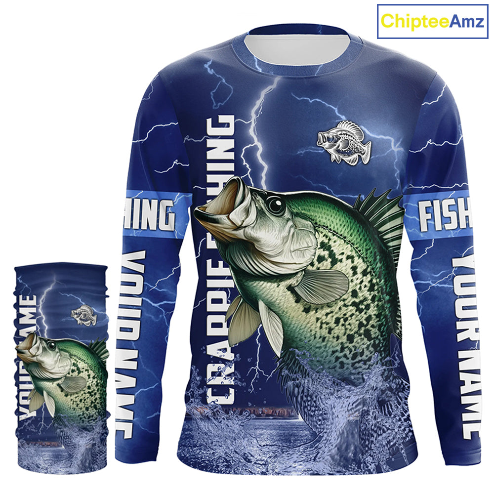 Crappie Fishing blue lightning jerseys custom name performance Long Sleeve tournament fishing shirts NQS5351