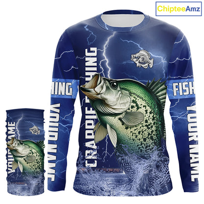 Crappie Fishing blue lightning jerseys custom name performance Long Sleeve tournament fishing shirts NQS5351