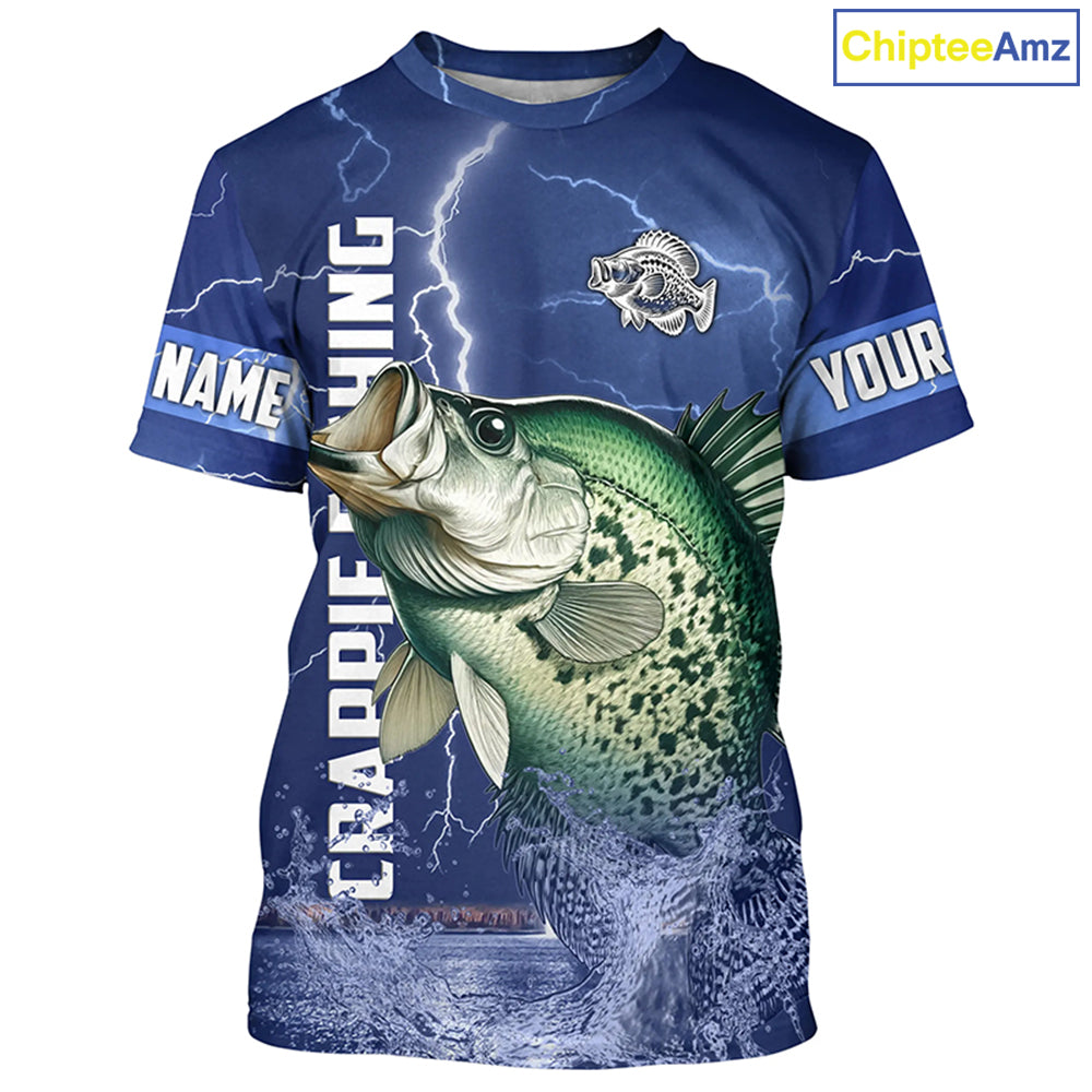 Crappie Fishing blue lightning jerseys custom name performance Long Sleeve tournament fishing shirts NQS5351