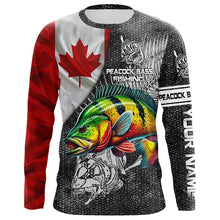 Load image into Gallery viewer, Canadian Flag peacock bass Fishing Custom long sleeve performance Fishing Shirts, bass Fishing jerseys NQS3842