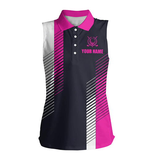 Pink, white and black golf shirt custom Women sleeveless polo shirt, sleeveless golf shirts for ladies NQS5599