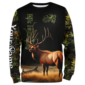 Elk Hunting Green tree Camo 3D All Over print shirts personalized hunting apparel for Elk hunters NQS535