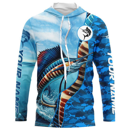 Sailfish saltwater fishing Custom sea blue camo UV Protection Fishing shirts, sailfish fishing Jerseys NQS5630