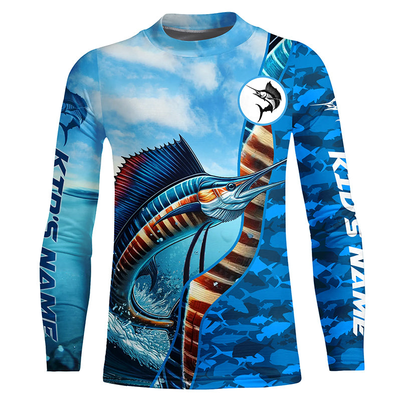 Sailfish saltwater fishing Custom sea blue camo UV Protection Fishing shirts, sailfish fishing Jerseys NQS5630