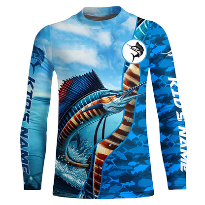 Sailfish saltwater fishing Custom sea blue camo UV Protection Fishing shirts, sailfish fishing Jerseys NQS5630