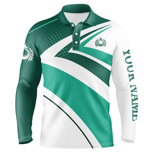 Load image into Gallery viewer, Mens golf polo shirts custom name Green and white golf shirt, tournament golf tops for mens, golf gift NQS5638