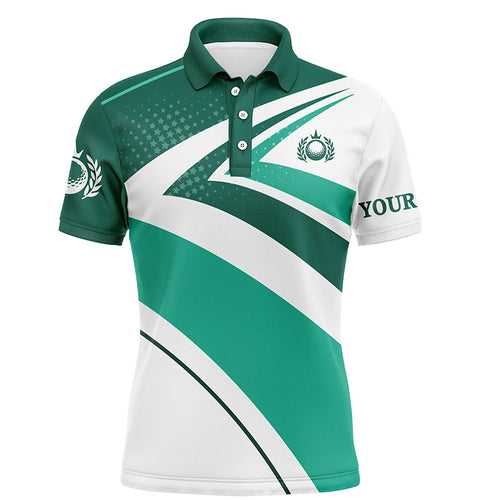 Mens golf polo shirts custom name Green and white golf shirt, tournament golf tops for mens, golf gift NQS5638